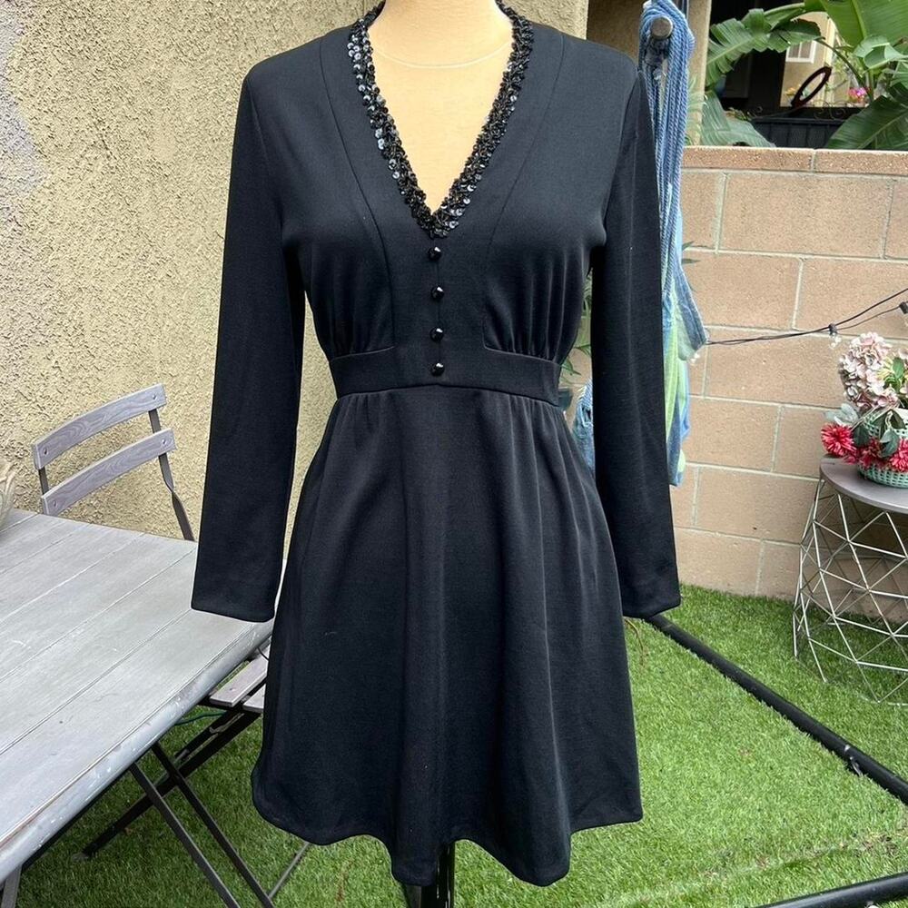 Vintage Black Butte Knit Sequin Trim Dress